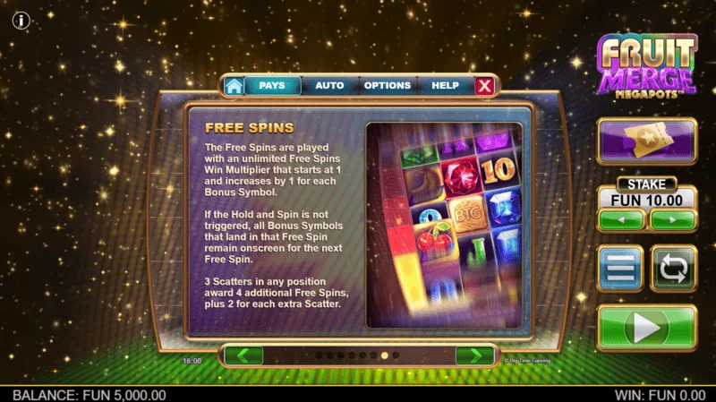 Fruit Merge Megapots - información sobre Free Spins y multiplicador